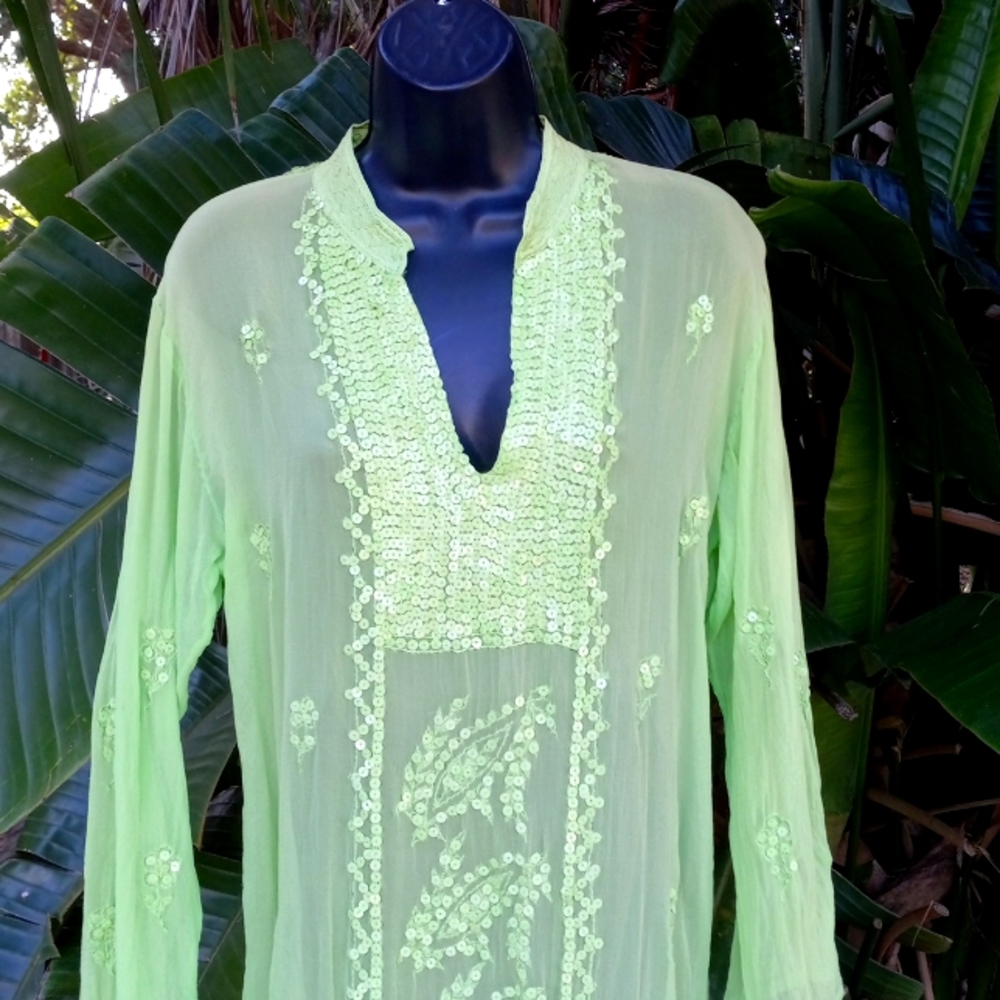Sequin silk bathing tunic top